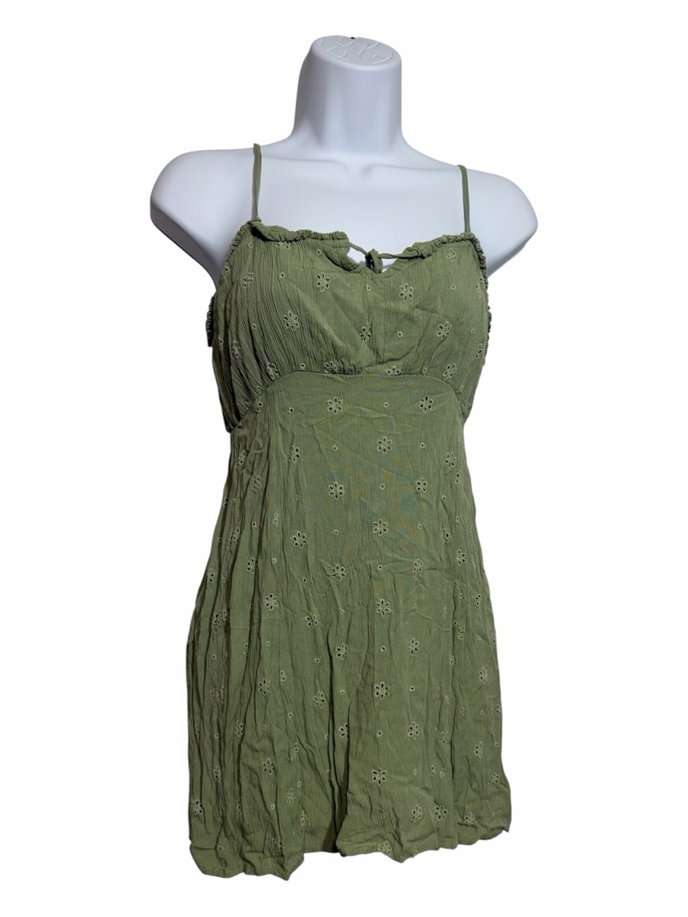 2000s ONeil Olive Green Eyelet Sundress Spaghetti Strap Size XS Y2K Surf Summer
